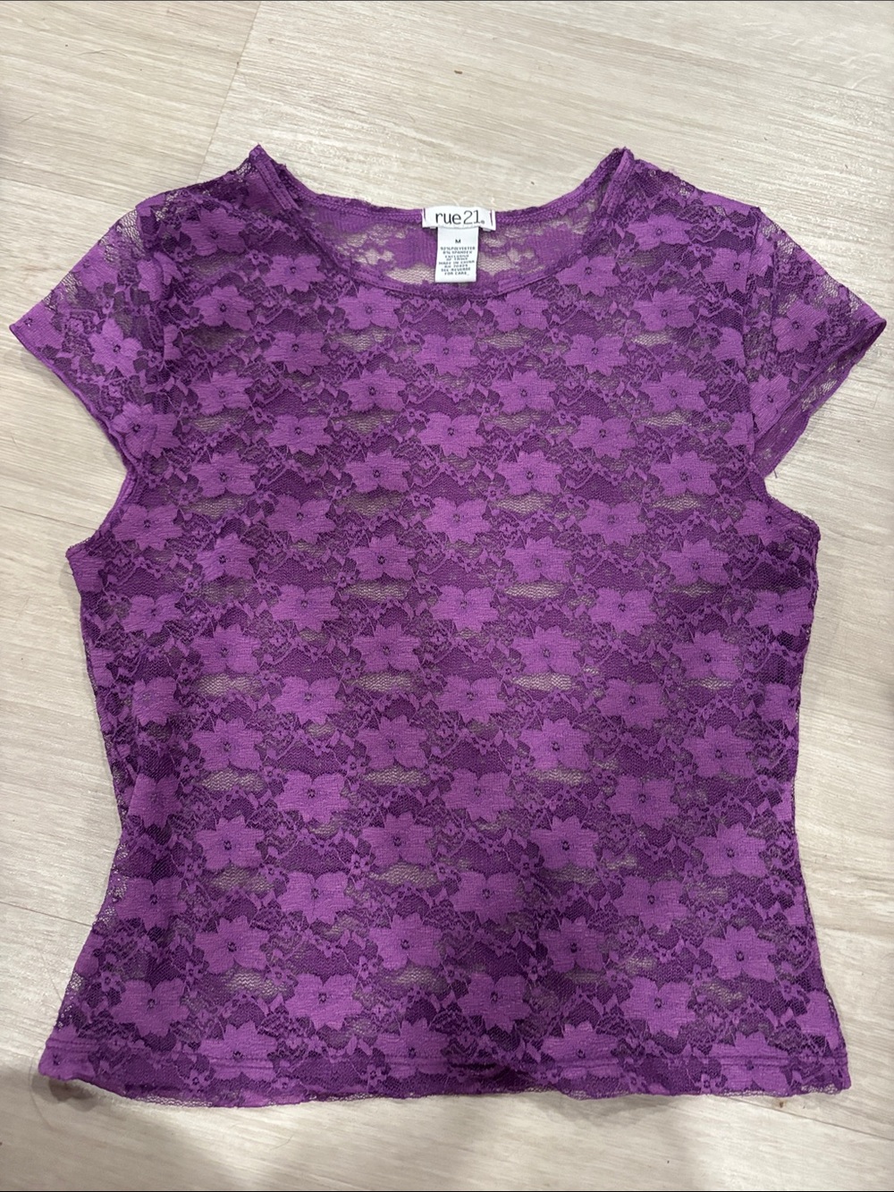 rue21 Purple Floral Lace Short Sleeve Top